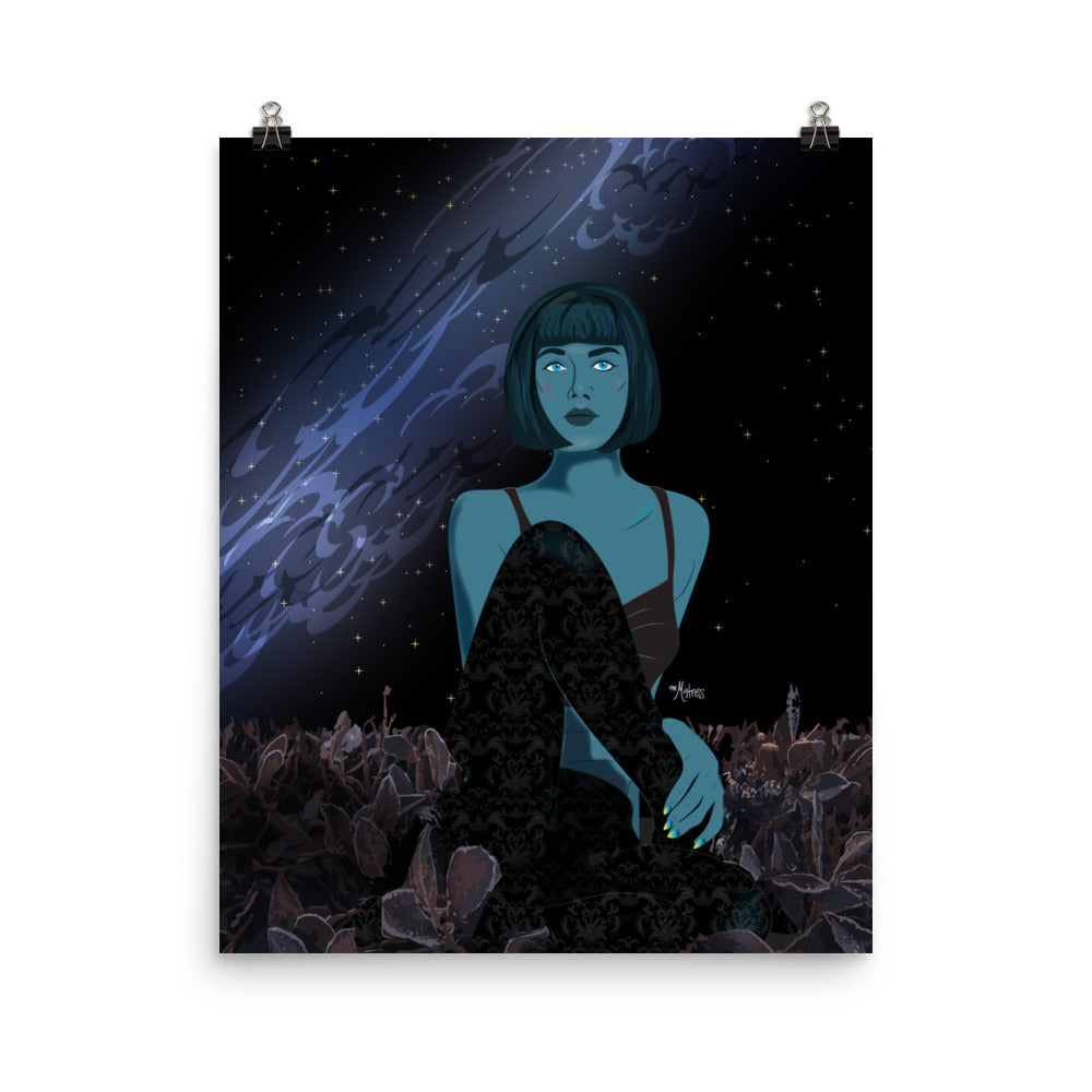 Blue Hair Midnight Galaxy Poster