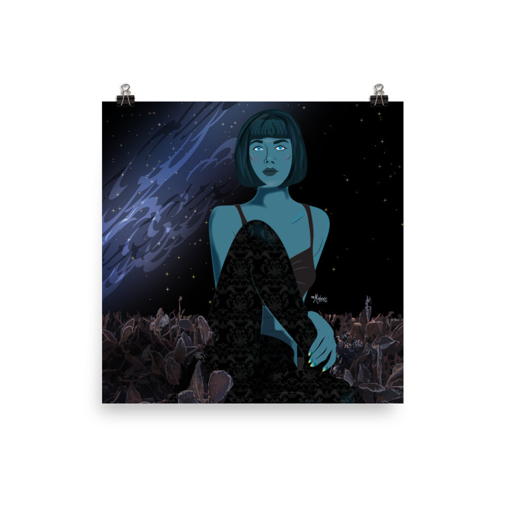 Blue Hair Midnight Galaxy Poster