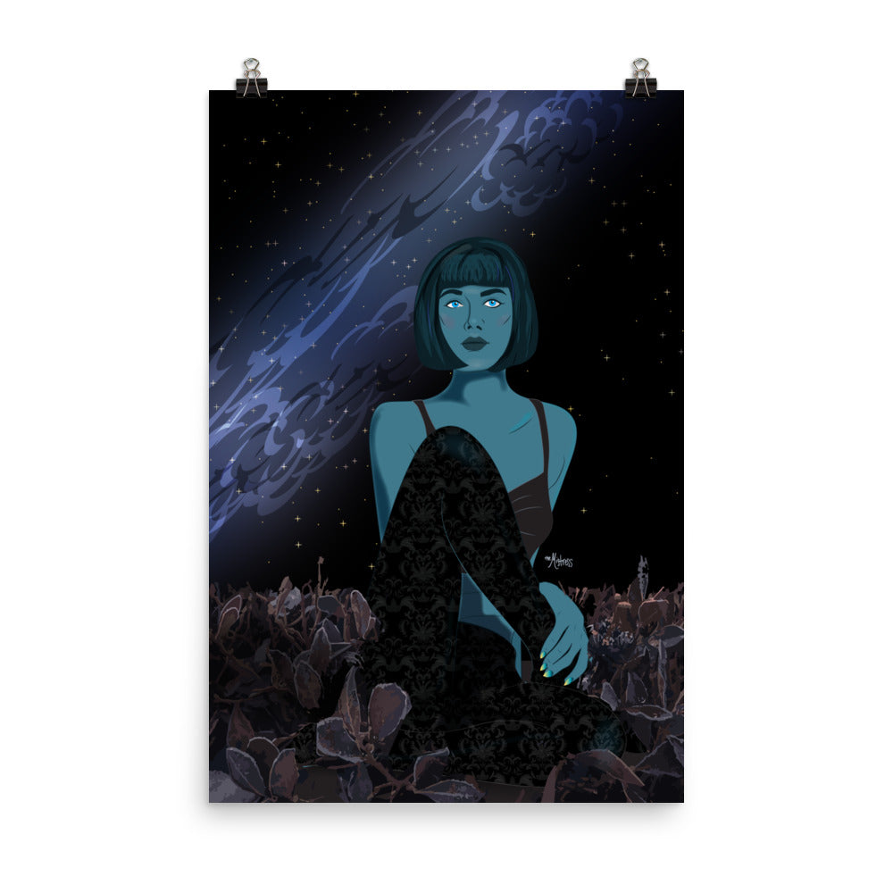 Blue Hair Midnight Galaxy Poster